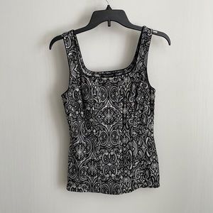 WHBM Corset Style Tank Top Brocade Silver Black